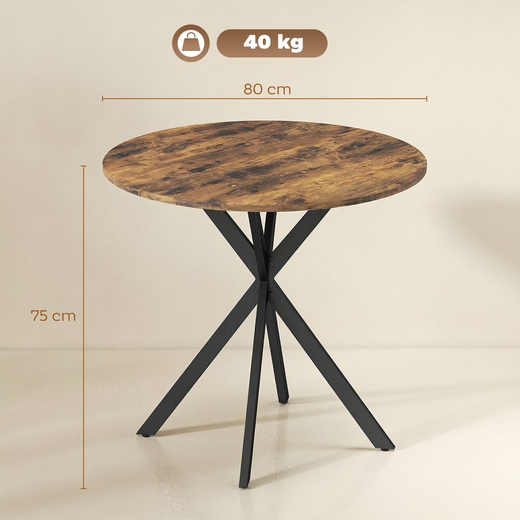 Table à Manger Ronde pour 2 Personnes avec Plateau Aspect Bois et Piètement Croisé en Acier, Brun Rustique-2