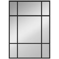 Miroir mural verrière rectangulaire style fenêtre, horizontal ou vertical avec 4 crochets, en métal noir - 50x70 cm-0