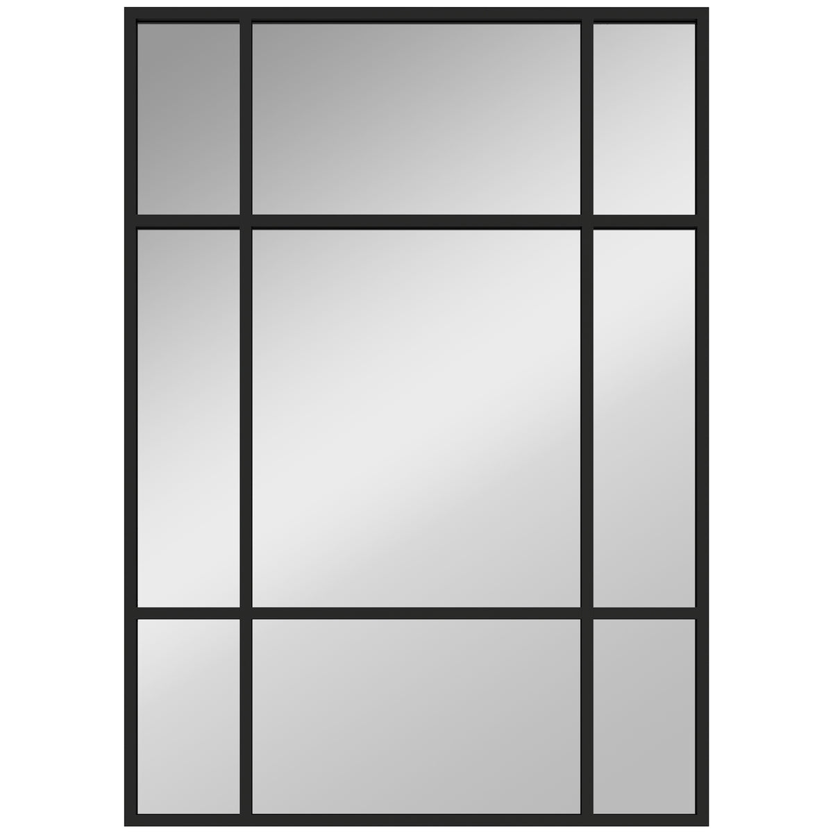 Miroir mural verrière rectangulaire style fenêtre, horizontal ou vertical avec 4 crochets, en métal noir - 50x70 cm-0