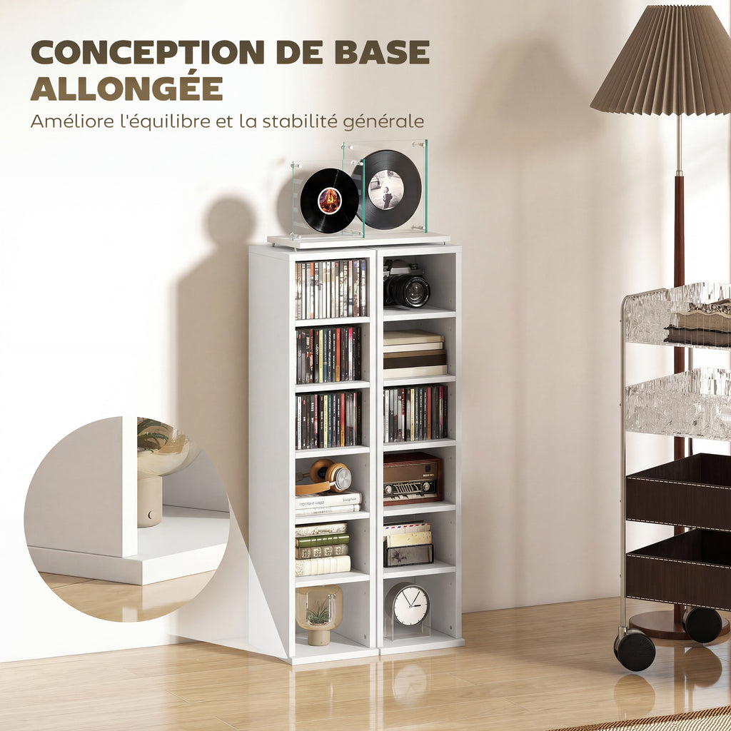 Lot de 2 étagères colonnes armoire de rangement CD-DVD 12 compartiments 21 x 22,5 x 88,5 cm capacité 204 CD blanc-7