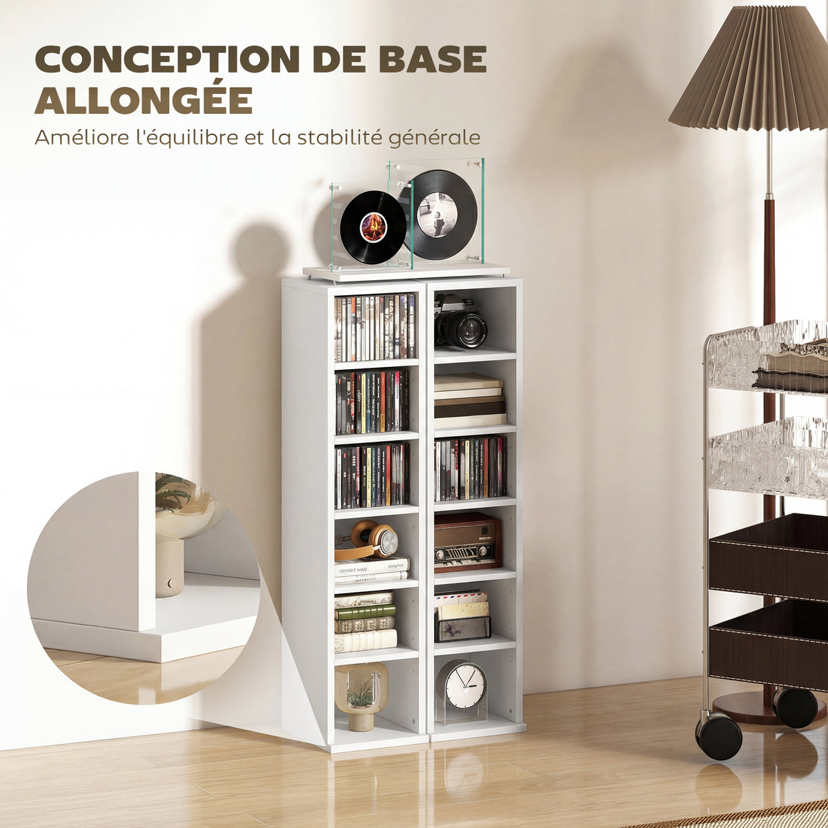 Lot de 2 étagères colonnes armoire de rangement CD-DVD 12 compartiments 21 x 22,5 x 88,5 cm capacité 204 CD blanc-7