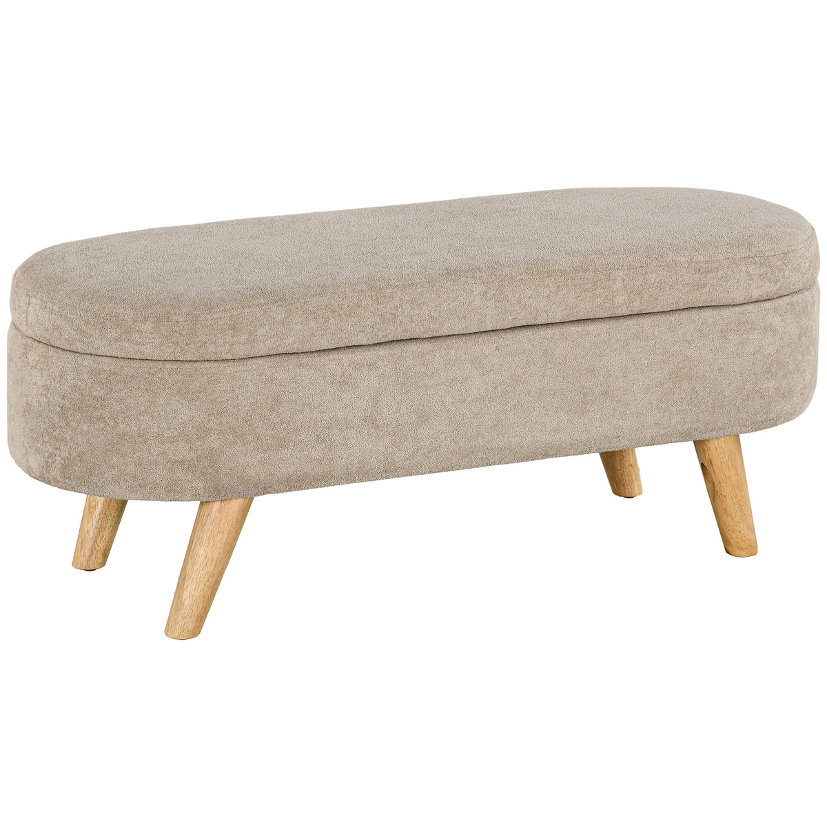 Banc banquette bout de lit coffre de rangement 2 en 1 en tissu avec pieds en bois 110l x 40P x 43H cm cm beige-0