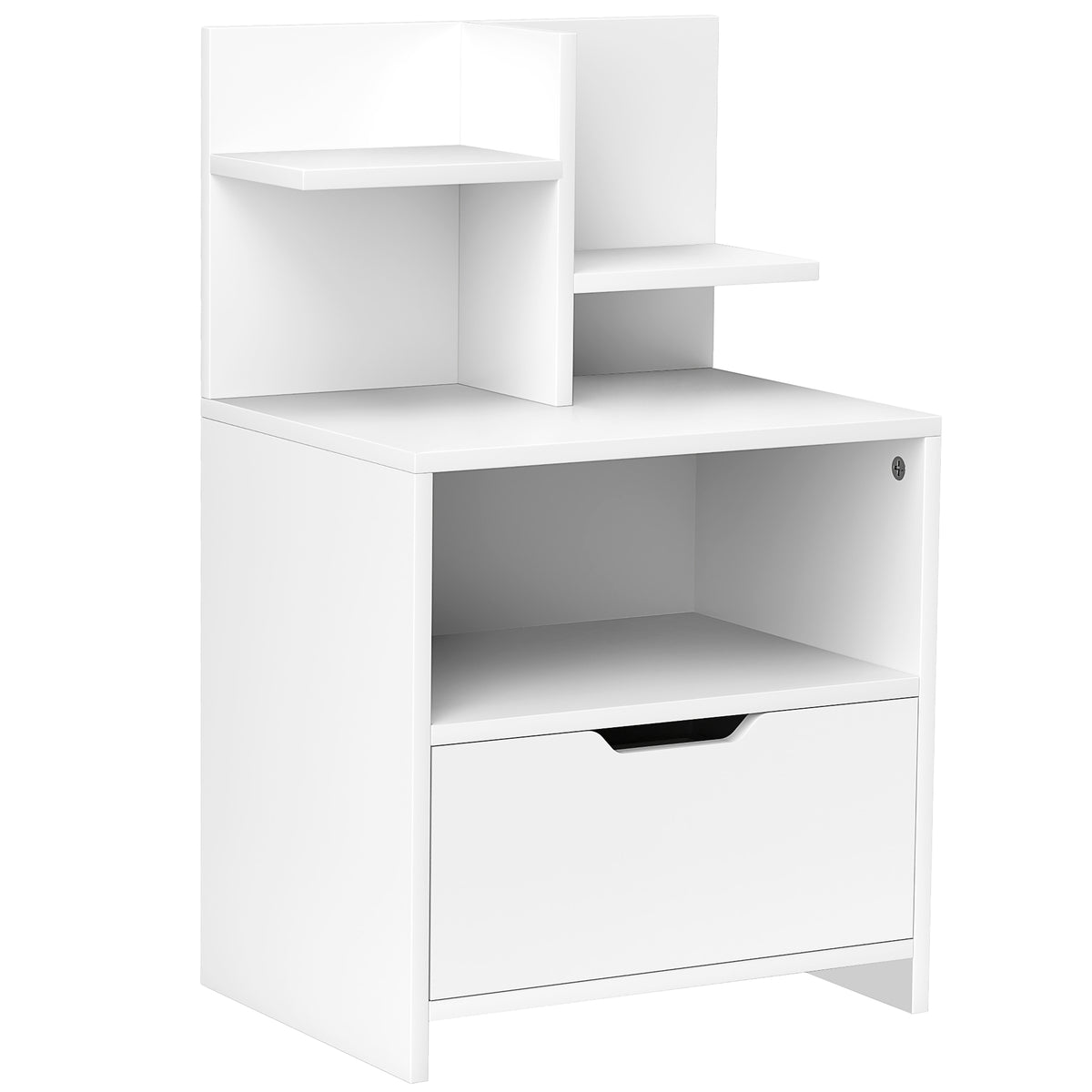 Table de chevet table de nuit avec tiroir, niche et étagères de rangement effet bois 45 x 35 x 73 cm blanc-0
