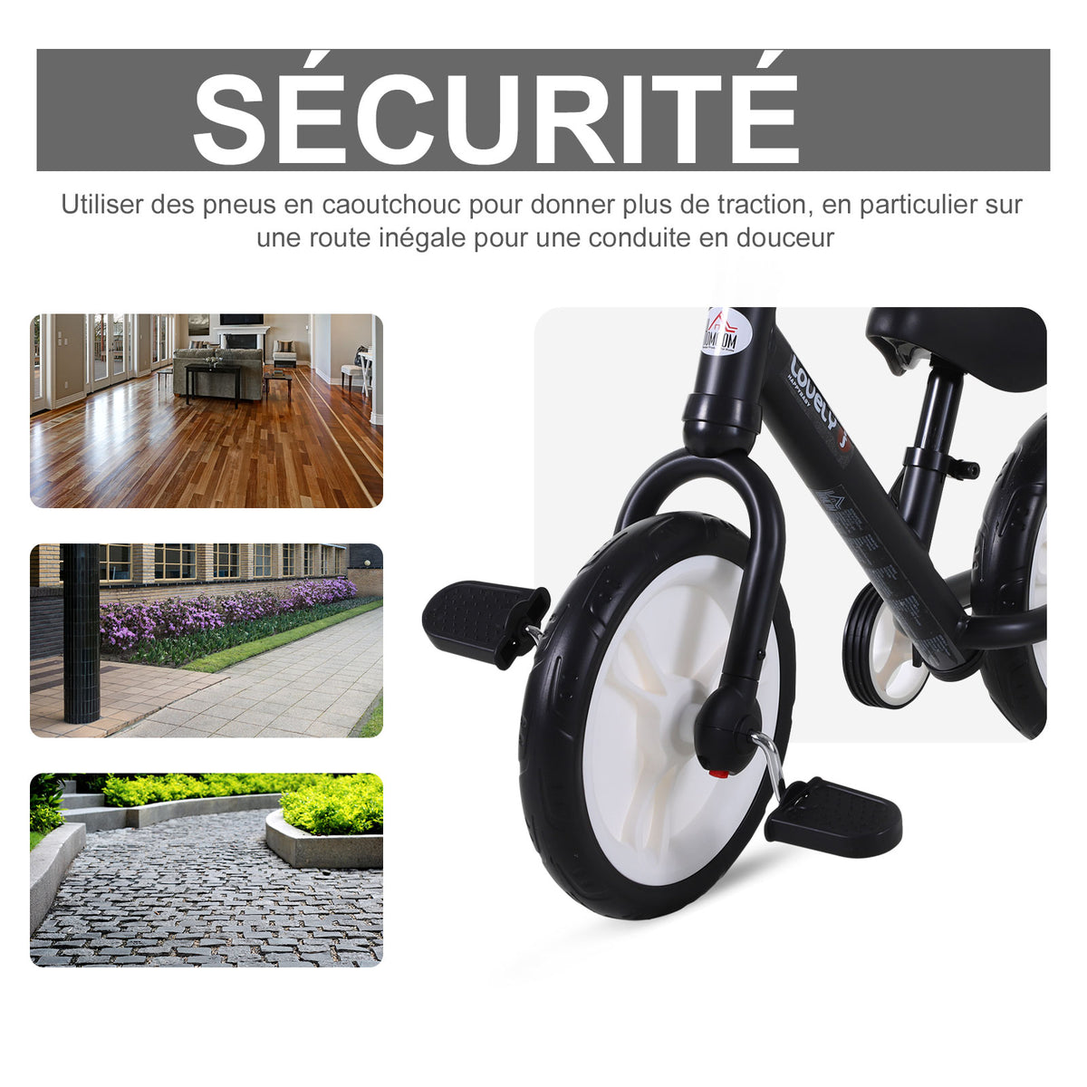 Vélo Enfant draisienne 2 en 1 roulettes et pédales Amovibles Roues 12" Hauteur Selle réglable pour enfants de 2 à 5 ans Acier Noir-6