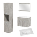 Ensemble de Meubles de Salle de Bain 4 Pièces, Mural, avec Miroir, Meuble sous Vasque, Lavabo et Armoire Haute, gris-0