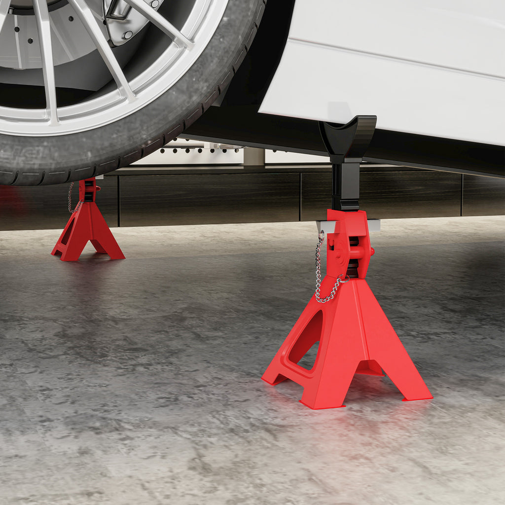 Lot de 2 chandelles voiture chandelles de levage capacité 3 tonnes hauteur réglable 290-418mm goupille de sécurité rouge-8