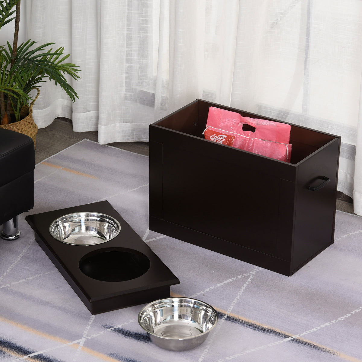 Gamelles chiens surélevées gamelle double chien chat Porte-gamelles surélevé 60L x 30l x 41H cm bois chocolat-9
