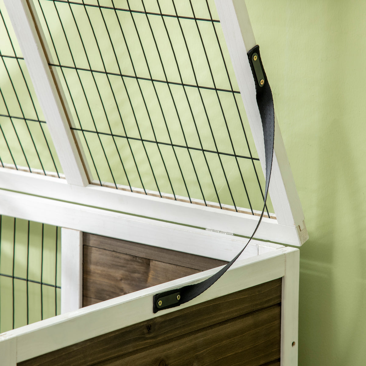 Clapier à lapins cage lapin intérieur, avec bac amovible, 2 portes verrouillables, échelle, 90 x 53 x 87 cm, café-7