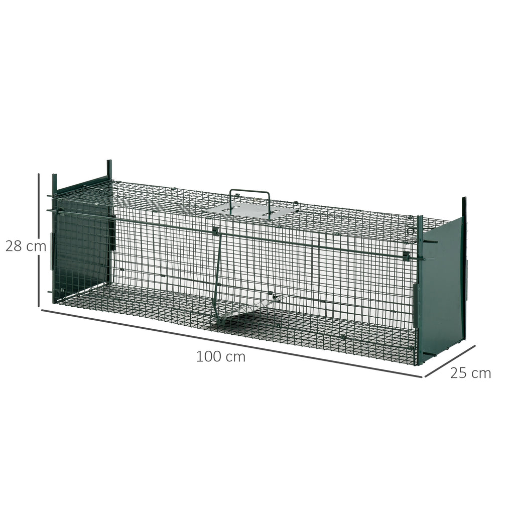 Piège Vivant Cage Attrape 100x25x28cm Piège Fouine pour Martres, Rats, Souris - 2 entrées + poignée - métal vert-2