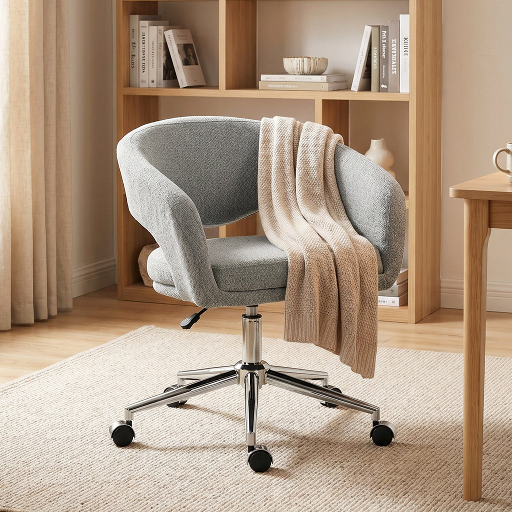 Chaise Bureau Ergonomique, Fauteuil de Bureau en Chenille avec Hauteur Réglable, Dossier Incurvé, Gris-9