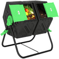 Composteur de jardin bac à compost pour déchets rotatif 360° double chambre 130 L acier PP 67 x 60 x 77 cm noir-0