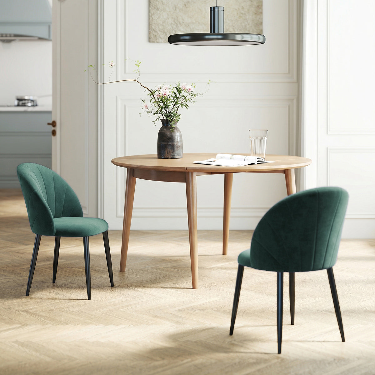 Lot de 2 chaises de salle à manger, chaises de cuisine rembourrées sans accoudoirs, pieds en acier, 52x55x79cm, vert-7