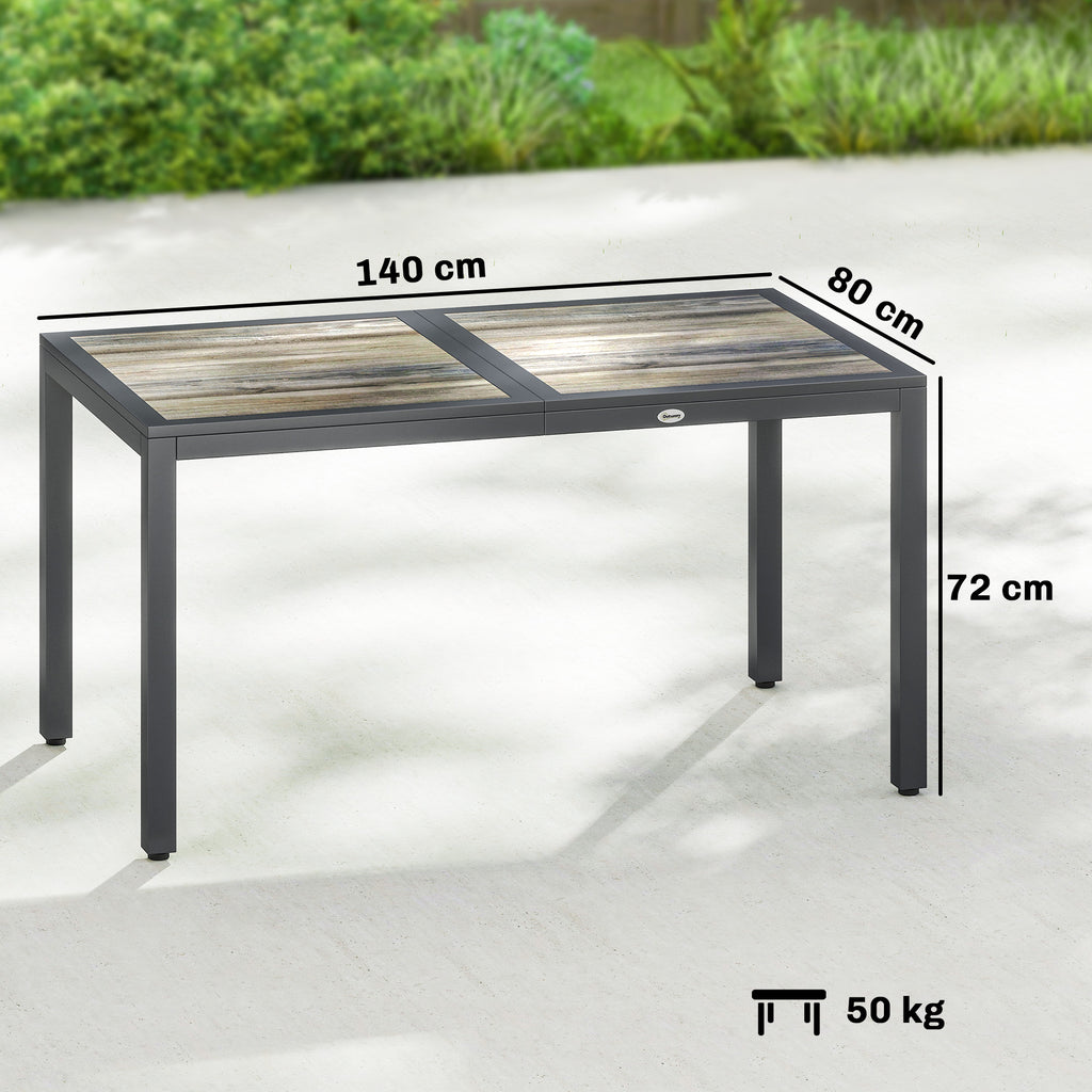 Table de jardin pour 4 à 6 personnes, table à manger extérieure avec plateau à effet bois, 140 x 80 x 72 cm, gris foncé-2