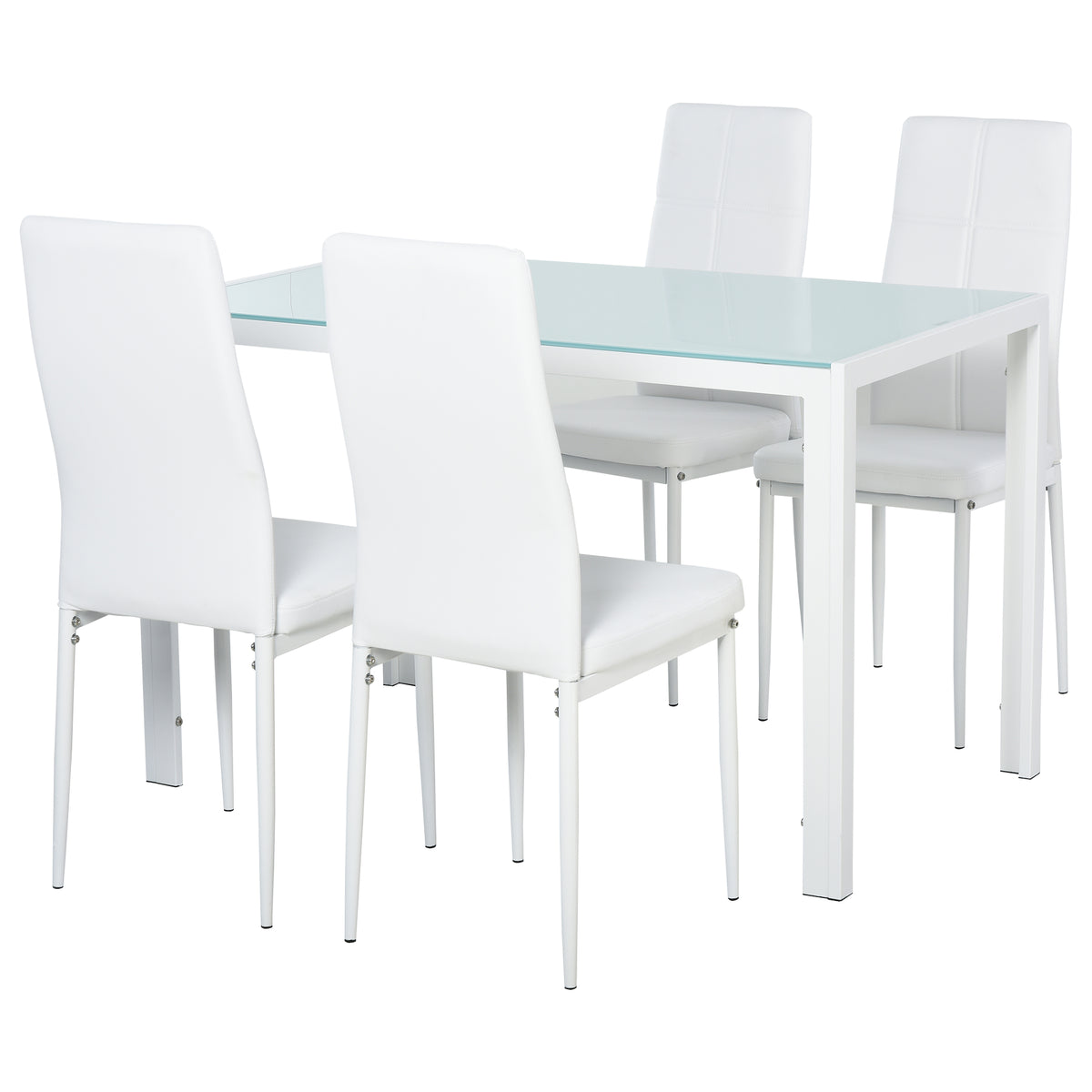 Ensemble table à manger et chaises pour 4 personnes, plateau rectangulaire en verre, pour cuisine salon maison, blanc-0