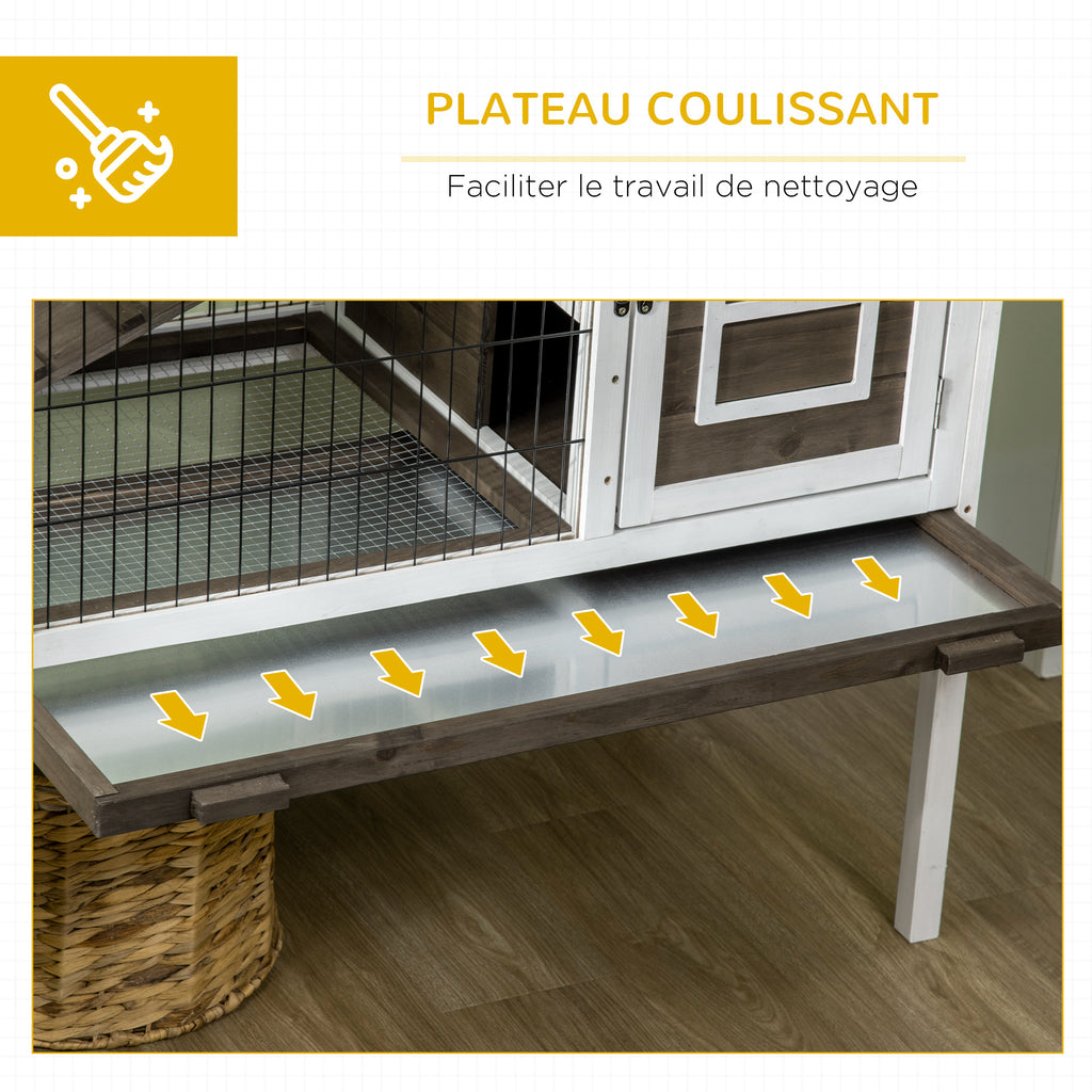 Clapier à lapins cage lapin intérieur, avec bac amovible, 2 portes verrouillables, échelle, 90 x 53 x 87 cm, café-5