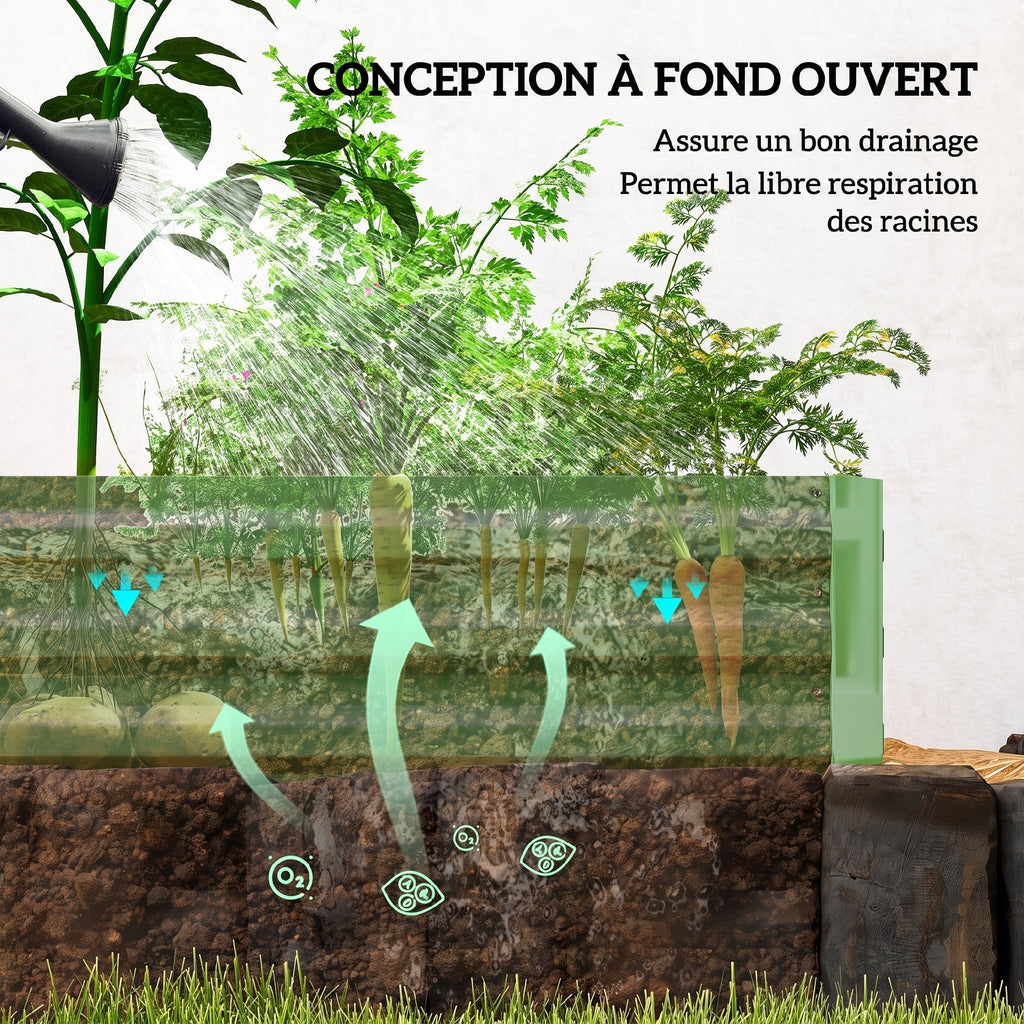 Carré Potager de Jardin Rectangulaire Jardinière Extérieure 241 x 90,5 x 30 cm Tôle d'Acier Ondulée Vert Clair-3