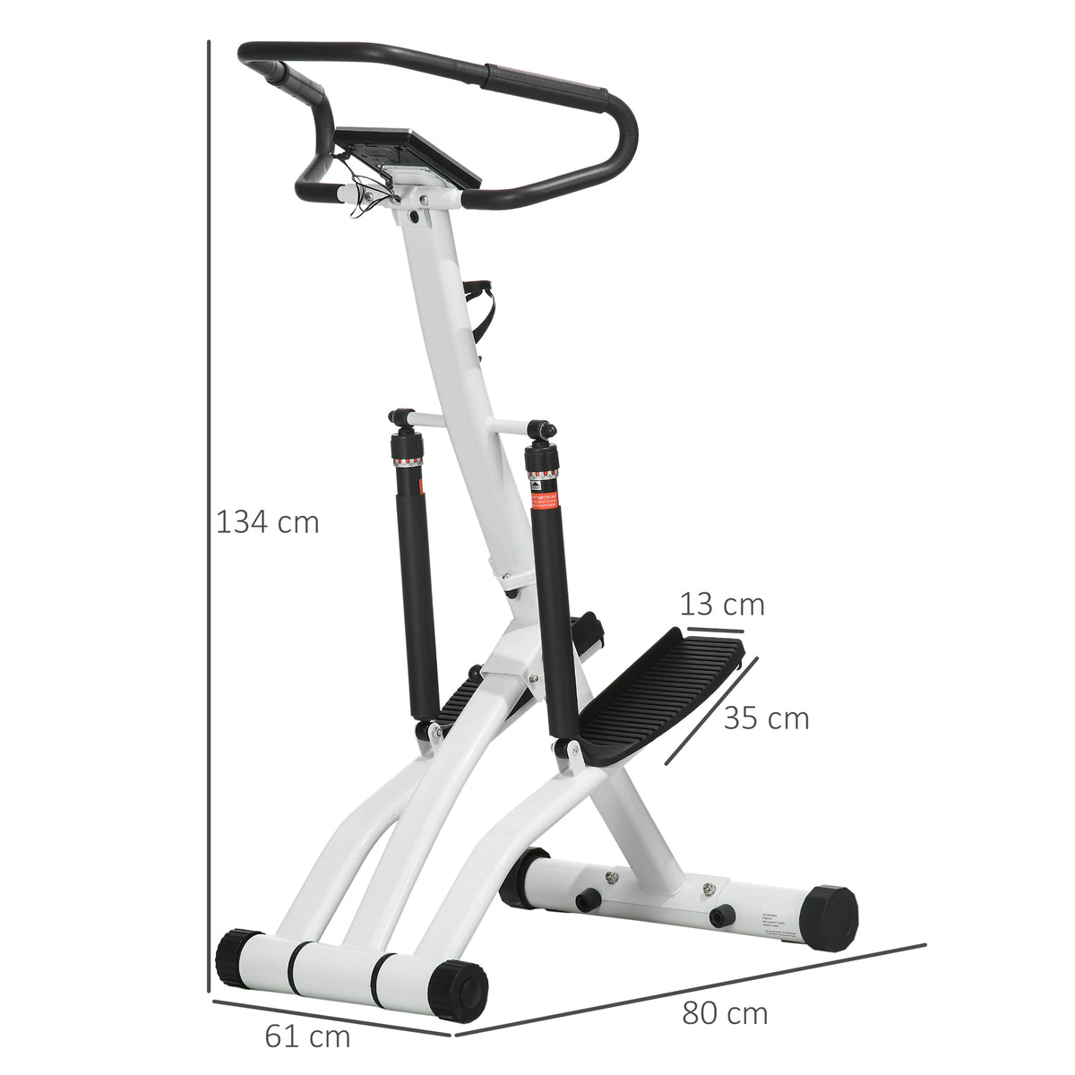 Stepper avec guidon 12 niveaux de résistance réglables, écran LCD, 2 roues et pédales antidérapantes, blanc et noir-2