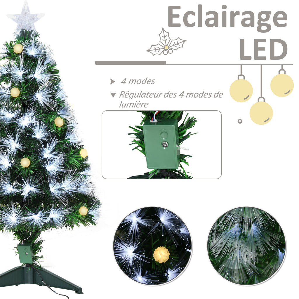 Sapin Noël Artificiel Lumineux 90H cm Fibre Optique LED + 14 Ampoules + Support Pied 90 Sommet Brillante Vert-5