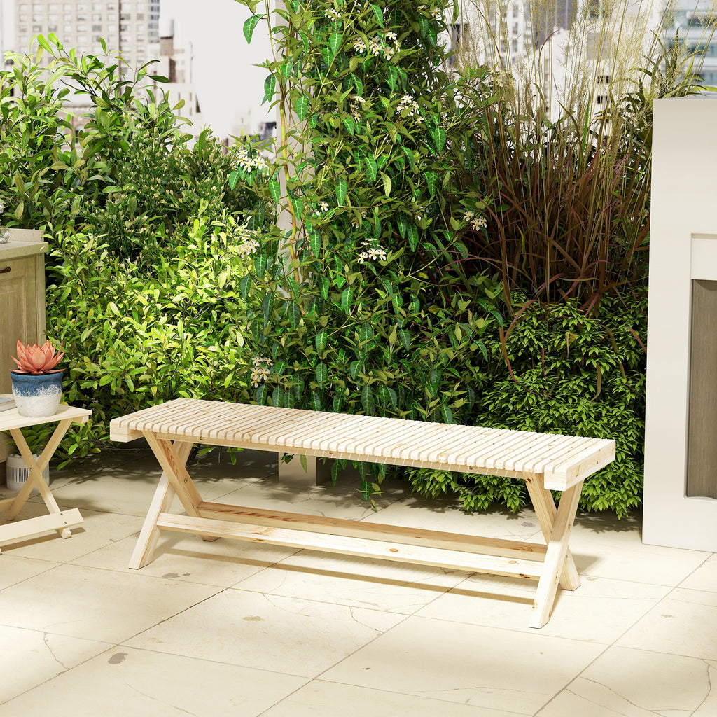 Banc de Jardin en Bois massif, Banquette de Jardin avec Assise à Lattes Effet Bois, 140 x 40 x 43 cm, Bois Naturel-1