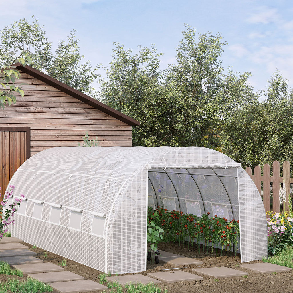 Serre de jardin 18 m² 6L x 3l x 2H m avec porte + parois latérales zippées enroulables, 12 fenêtres, acier PE-1