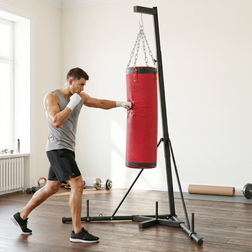 Support Sac de Frappe Autoportant avec Sac de Frappe et Base Lesté Réglable en Hauteur 175x91x231cm Rouge-9
