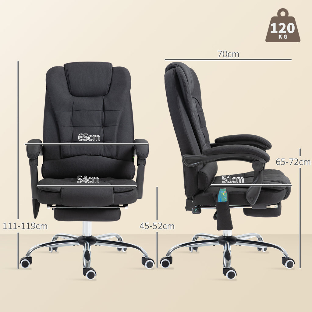 Fauteuil de bureau direction massant chauffant hauteur réglable dossier inclinable toile de lin noir-2