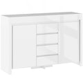 Buffet salon, meuble de rangement avec éclairage LED 4 tiroirs portes à fermeture douce 120 x 34 x 80 cm, blanc brillant-0