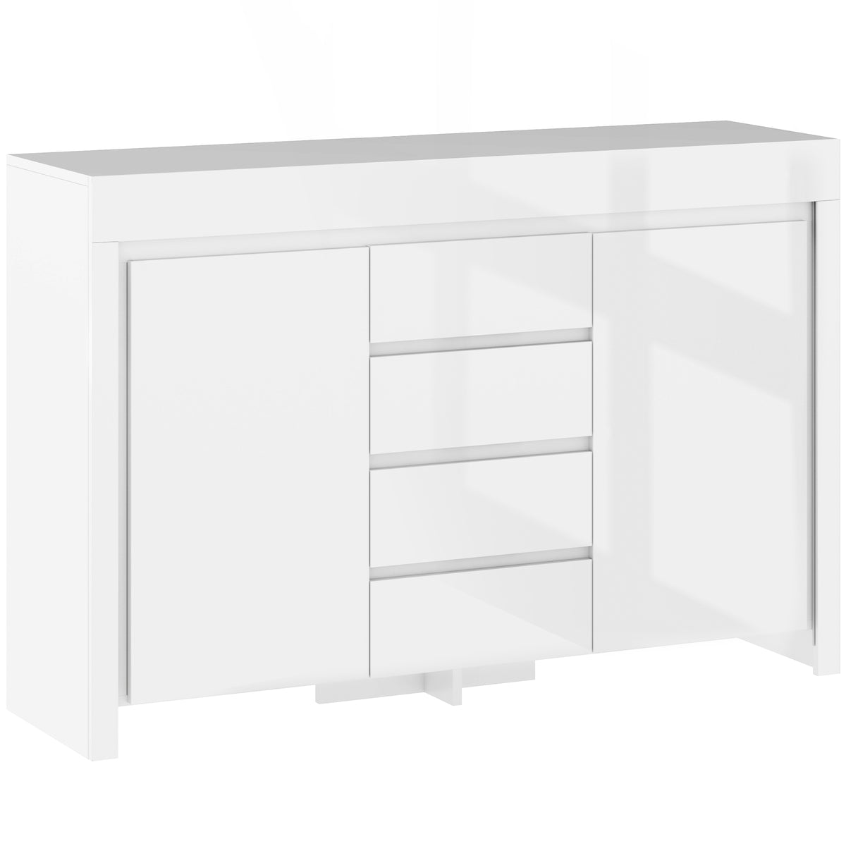 Buffet salon, meuble de rangement avec éclairage LED 4 tiroirs portes à fermeture douce 120 x 34 x 80 cm, blanc brillant-0