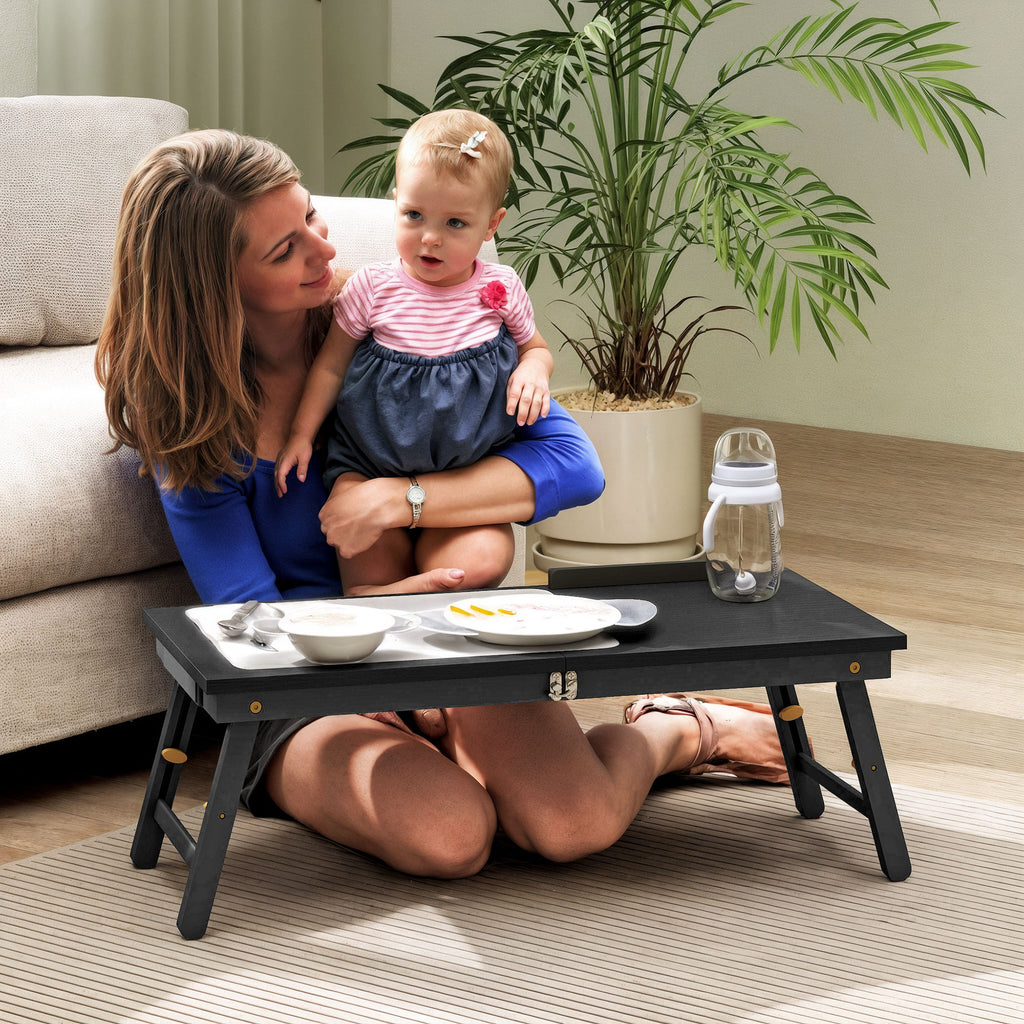 Table de lit pliable et réglable, plateau de lit pour ordinateur portable en bambou plateau inclinable 83,5x33x34cm noir-8
