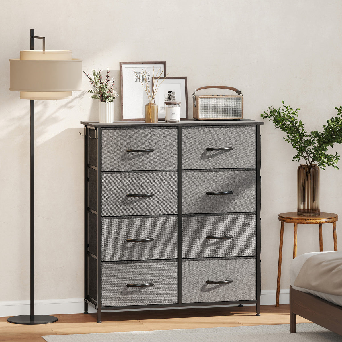Commode 8 tiroirs en tissu, meuble de rangement avec 4 poches, 2 crochets, structure en acier, 86 x 30 x 94,5 cm, gris-1