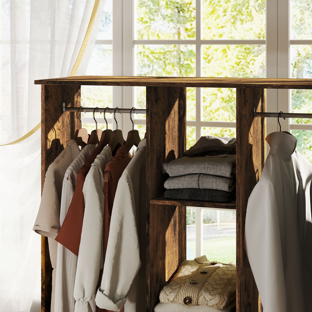 Armoire penderie meuble de rangement mobile 6 roulettes 120 x 40 x 128 cm en bois marron-8