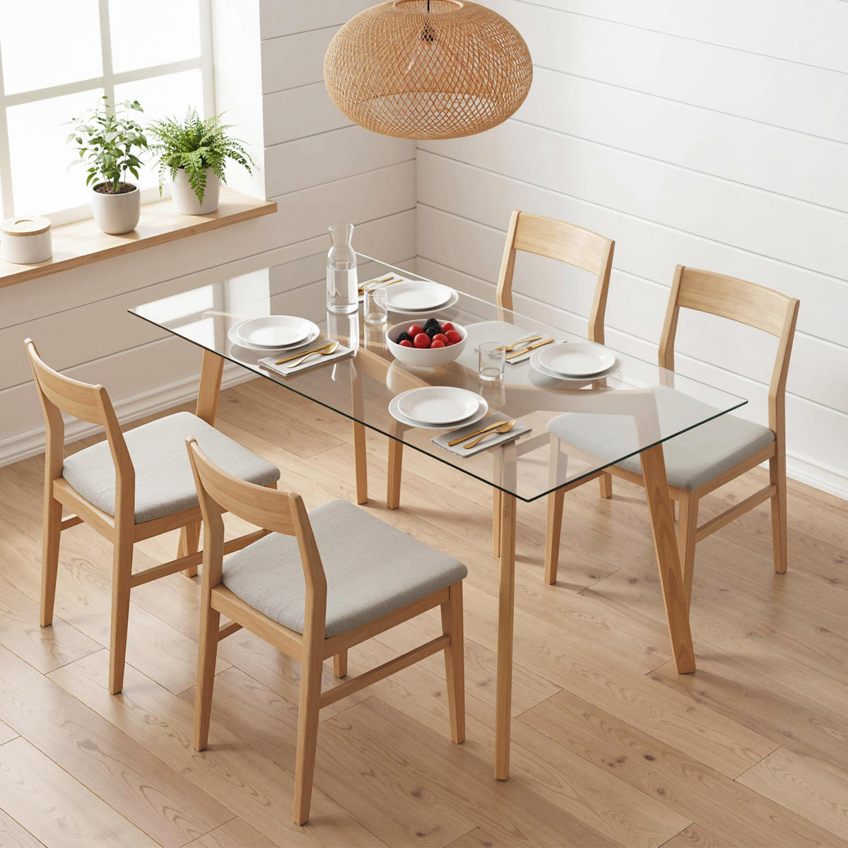Table à manger pour 4 personnes, 120x60x76cm, table de cuisine, plateau en verre trempé et pieds en acier, transparent-9