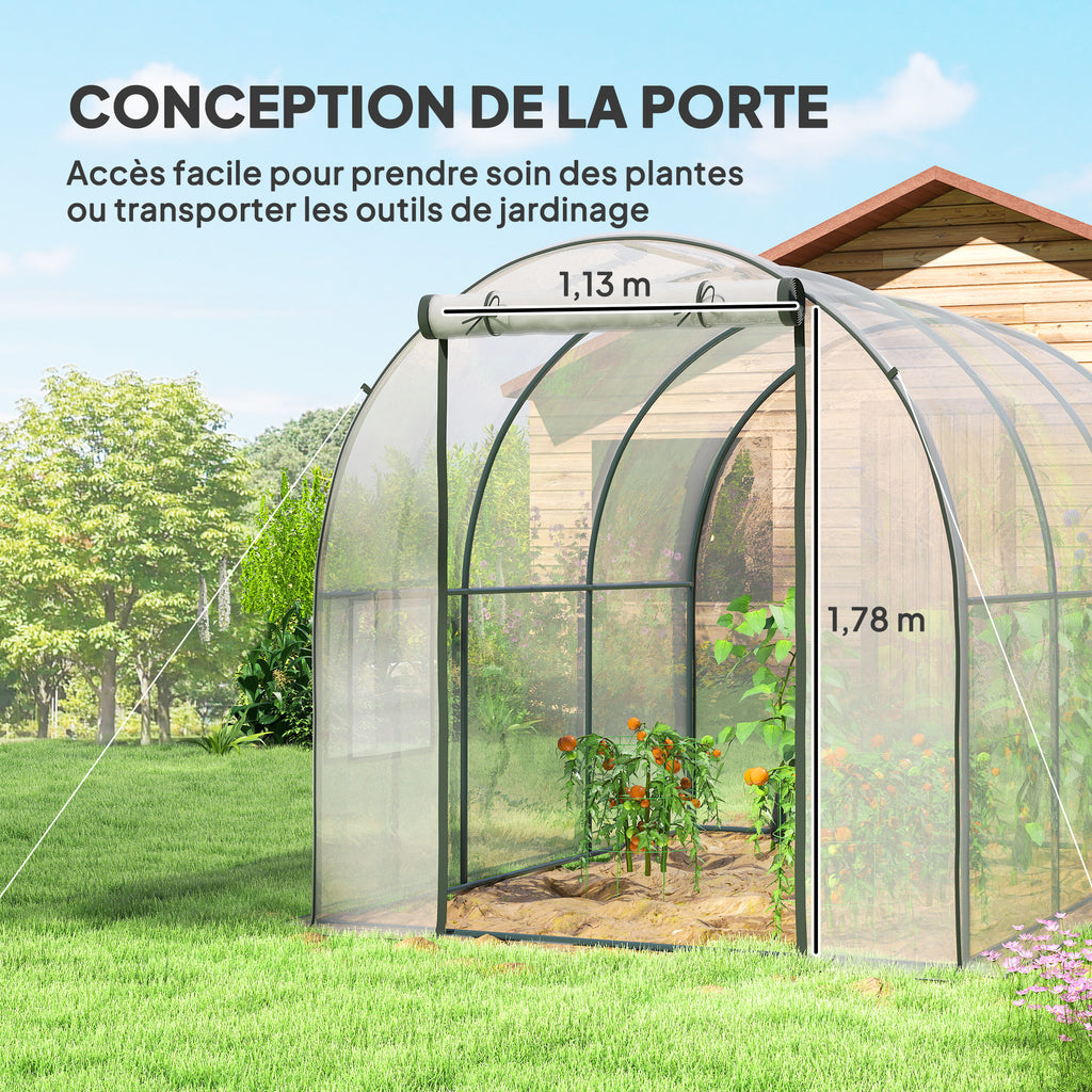 Serre de Jardin Tunnel 6 m² 3L x 2l x 2H m châssis Tubulaire renforcé Porte zippée 2 fenêtres enroulables - transparent-4