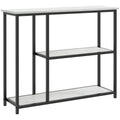 Console meuble 100 cm, table console 3 niveaux, plateaux en effet marbre, cadre en acier, blanc-0