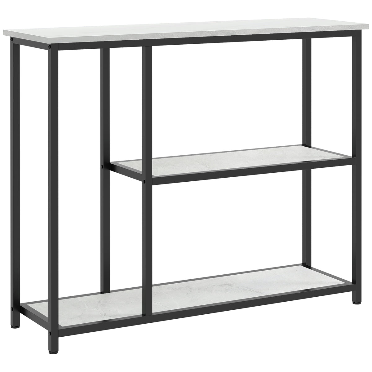 Console meuble 100 cm, table console 3 niveaux, plateaux en effet marbre, cadre en acier, blanc-0