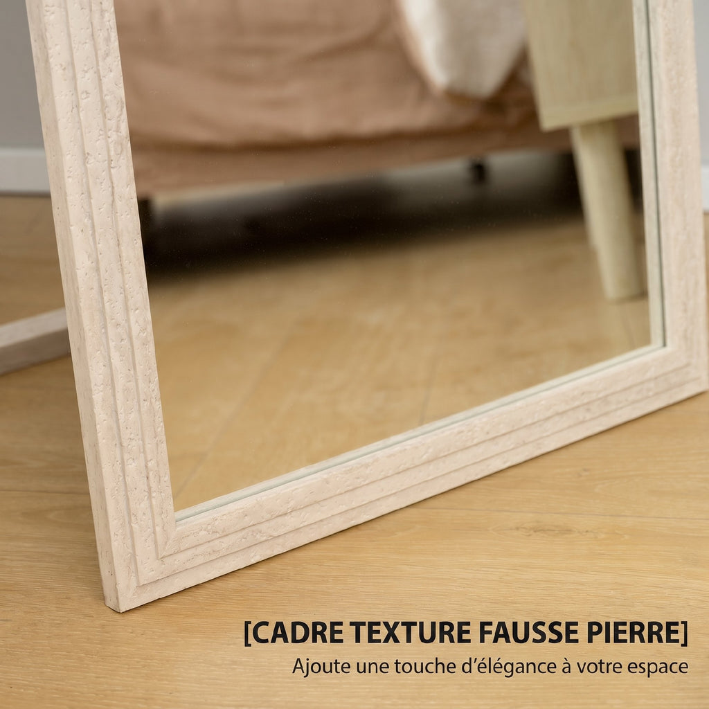 Miroir sur Pied Rectangulaire 160 x 50 cm, Cadre Texturé à Effet Pierre, Angle d'Inclinaison Réglable, Blanc-5