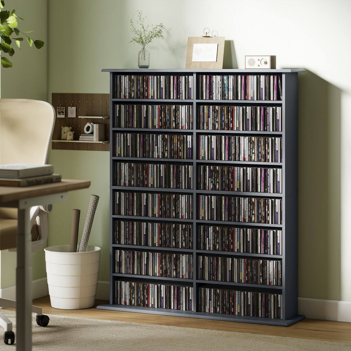 Rangements pour CD et DVD avec 16 compartiments et 12 étagères réglables capacité max. 720 CD/396 DVD et Blu-ray gris-1
