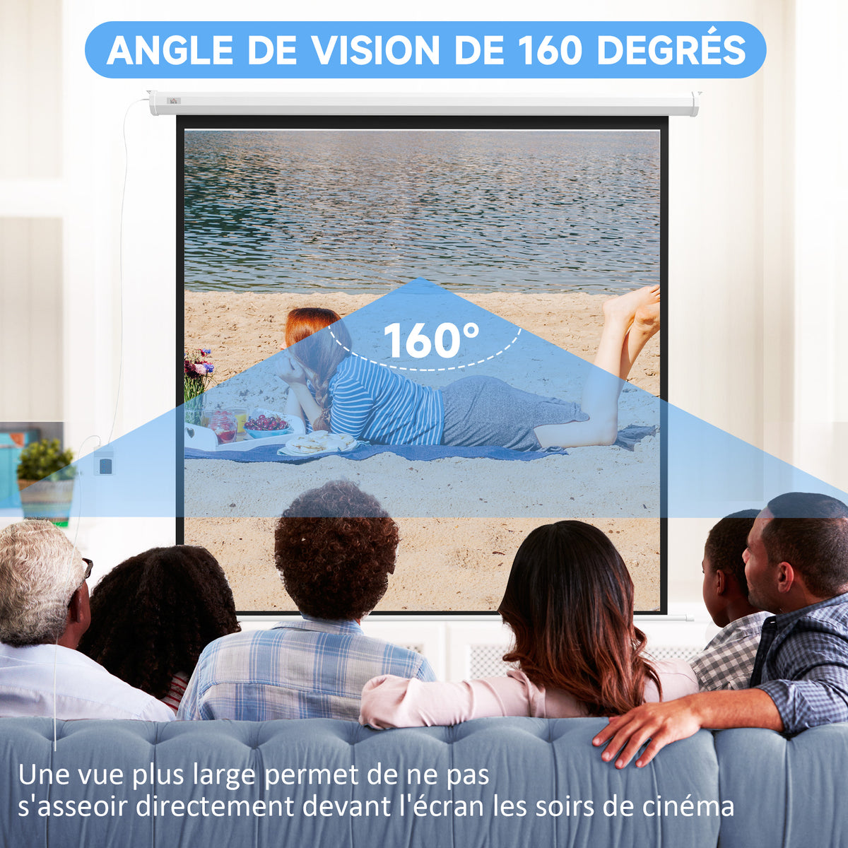Écran de projection motorisé 96 pouces, 1:1 4K HD, fixation mural ou plafond avec télécommande, 195L x 8l x 182H cm-4