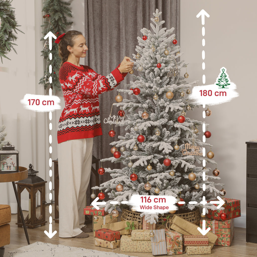 Sapin de Noël artificiel floqué de neige 180 cm, arbre de Noël avec 1815 branche, support en métal pliable, vert-2