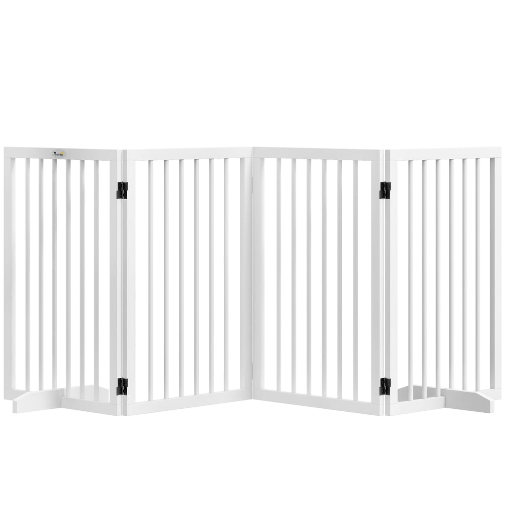 Barrière de sécurité modulable pliable pour animaux de compagnie avec pied de support, bois massif, 206 x 35,5 x 76 cm-0