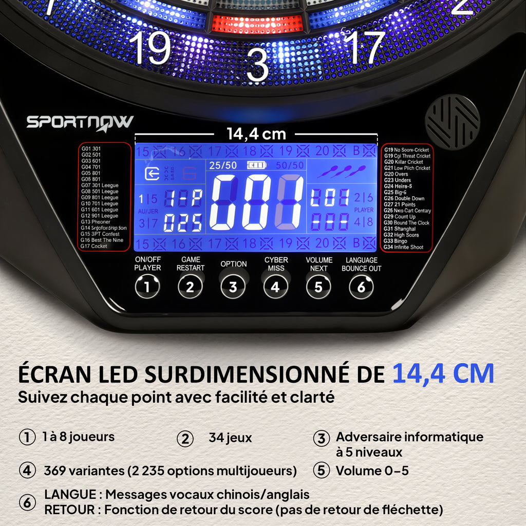 Cible de Fléchettes Électronique Jeu de Fléchettes Électronique lumineuse écran LED surdimensionné rechargeable noir-4