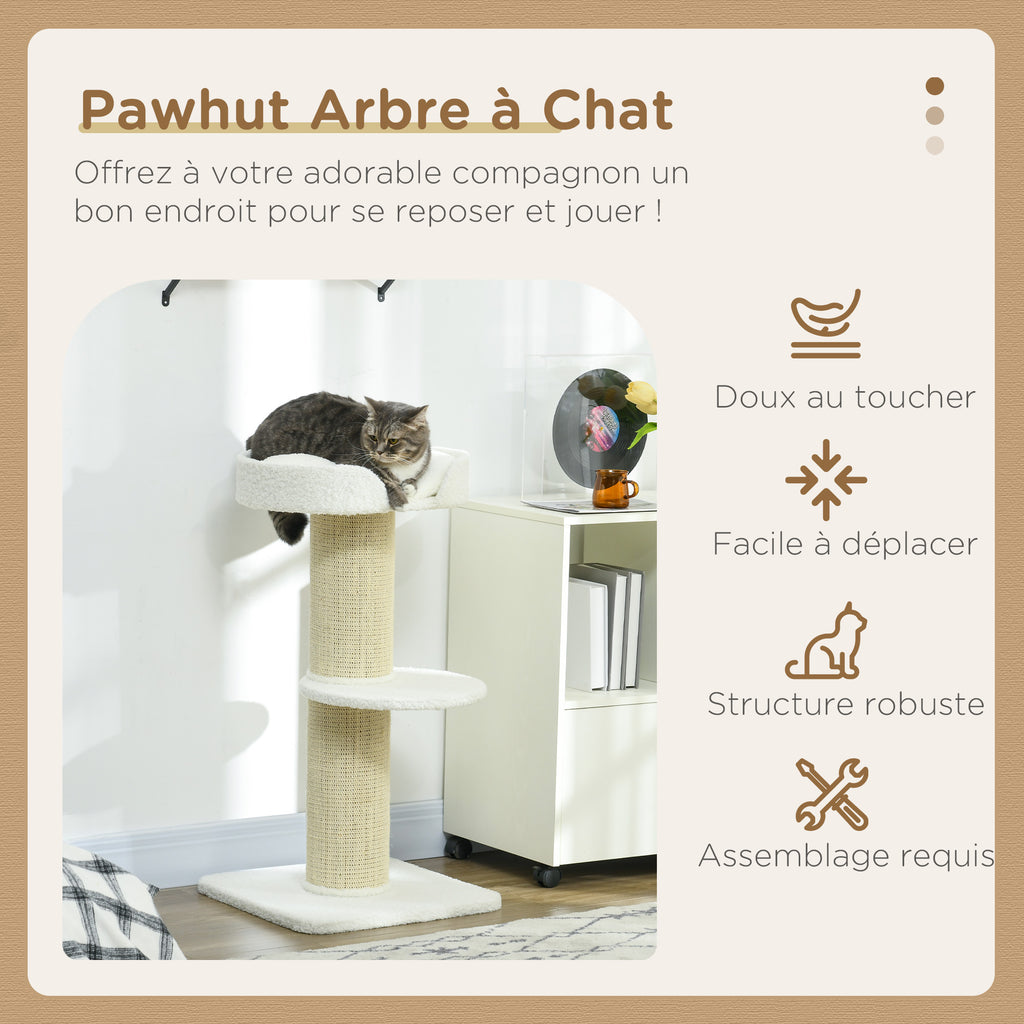 Arbre à chat avec griffoir centre d'activités 2 plateformes coussin crème-3