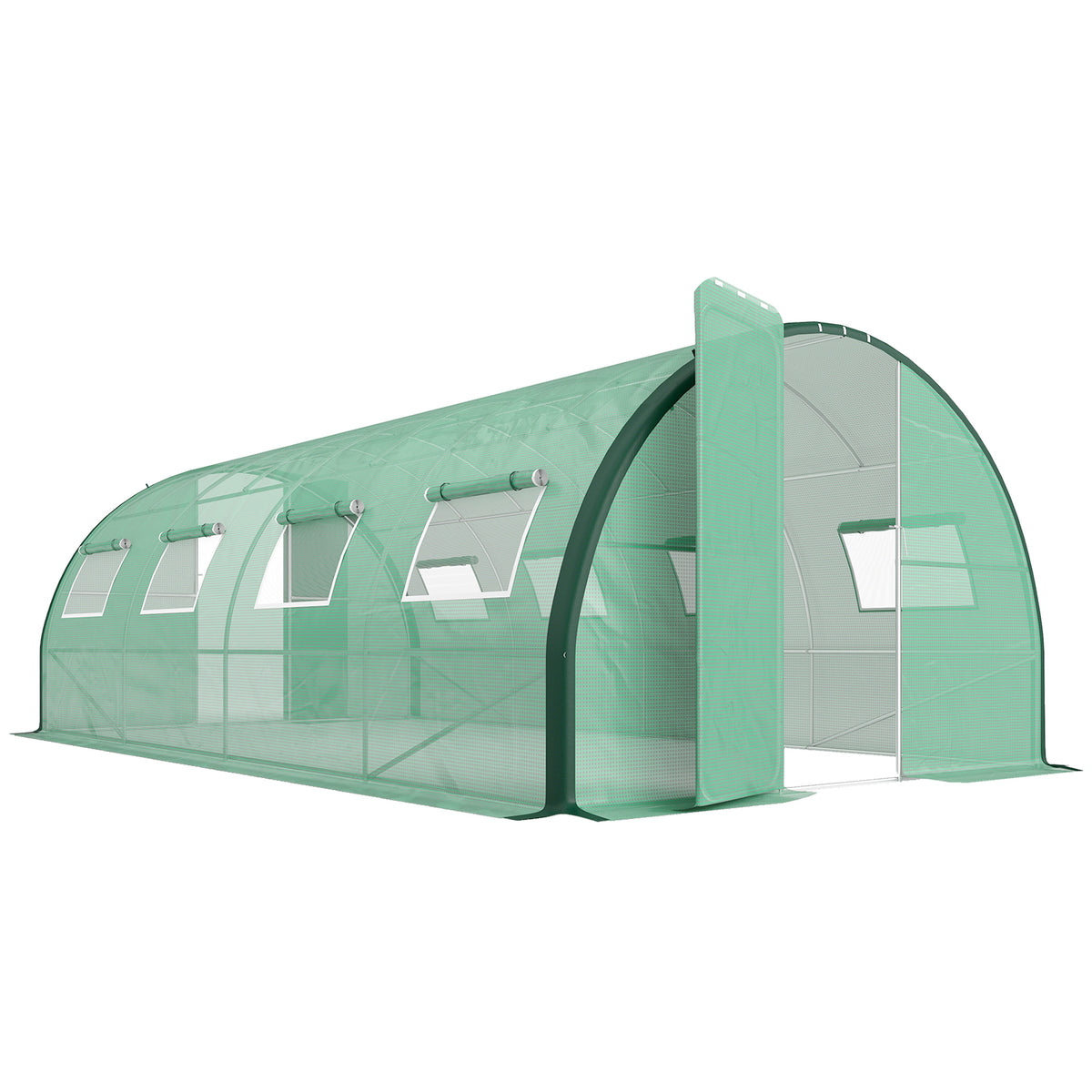 Serre de jardin tunnel serres tunnel 18 m² 8 fenêtres 2 portes articulées toile PE structure en fer galvanisé vert-0