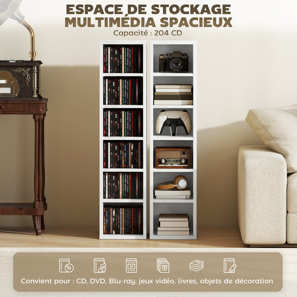 Lot de 2 étagères colonnes armoire de rangement CD-DVD 12 compartiments 21 x 22,5 x 88,5 cm capacité 204 CD blanc-3