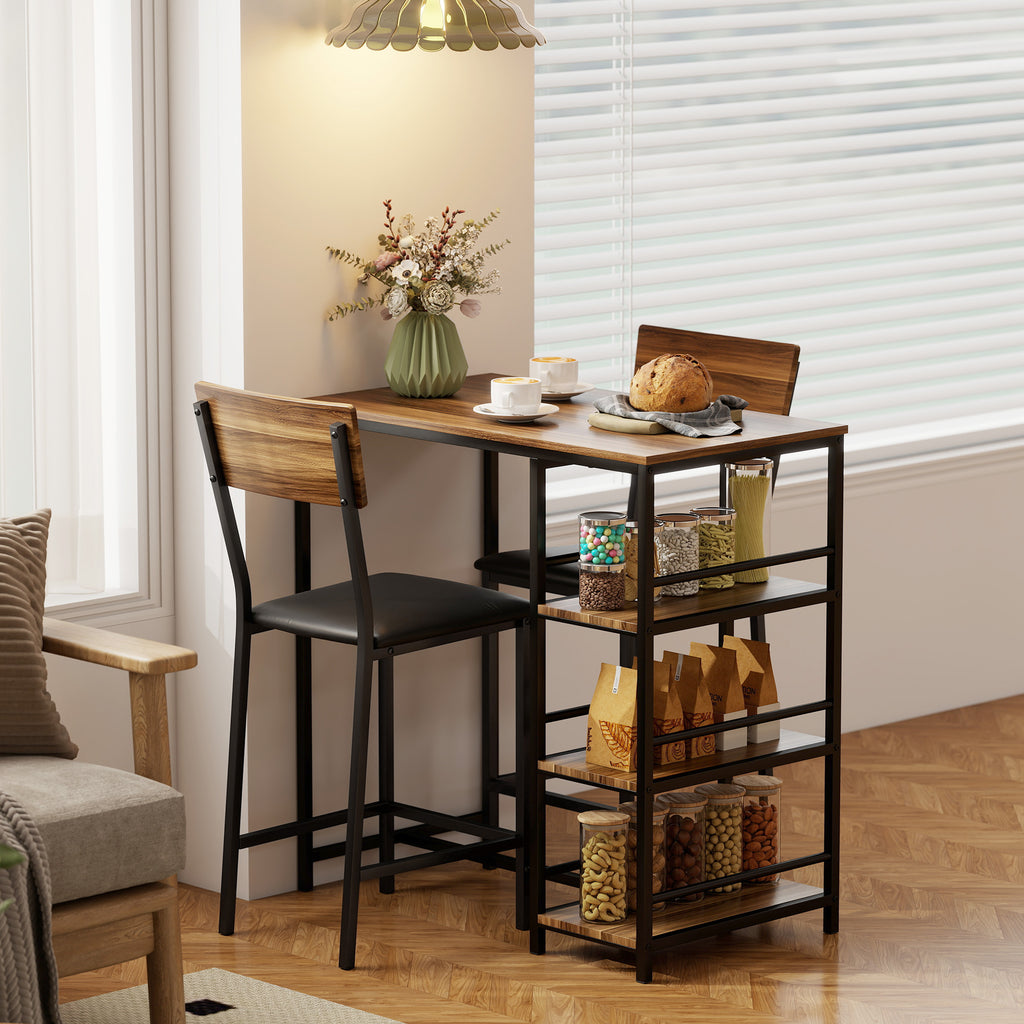 Ensemble Table de Bar avec 2 Tabourets, Table Haute de Cuisine et 2 Chaises de Bar Rembourrées PU, Noyer-7
