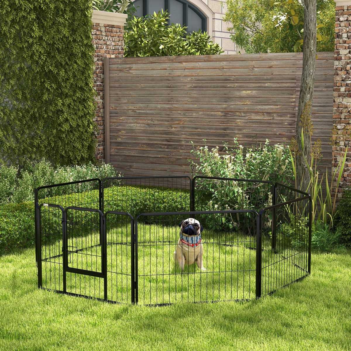 Luxe parc enclos modulable acier époxy porte verrouillable pour chiens, lapins, rongeurs, petits animaux, intérieur et extérieur 80 x 60 cm noir-1