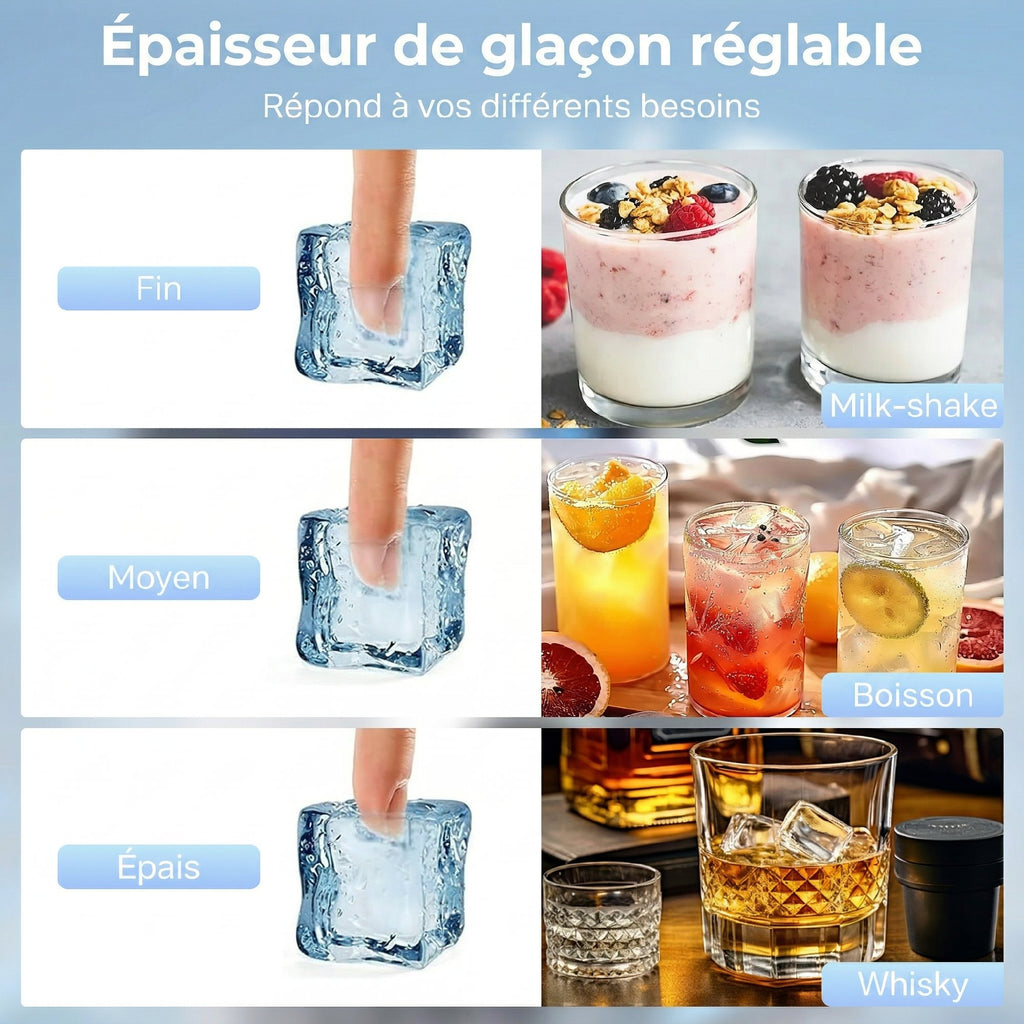 Machine à glaçons commerciale 36 kg/24h, acier inoxydable, ice maker, capacité 5,5 kg, 36 cubes par 10 minutes,-7
