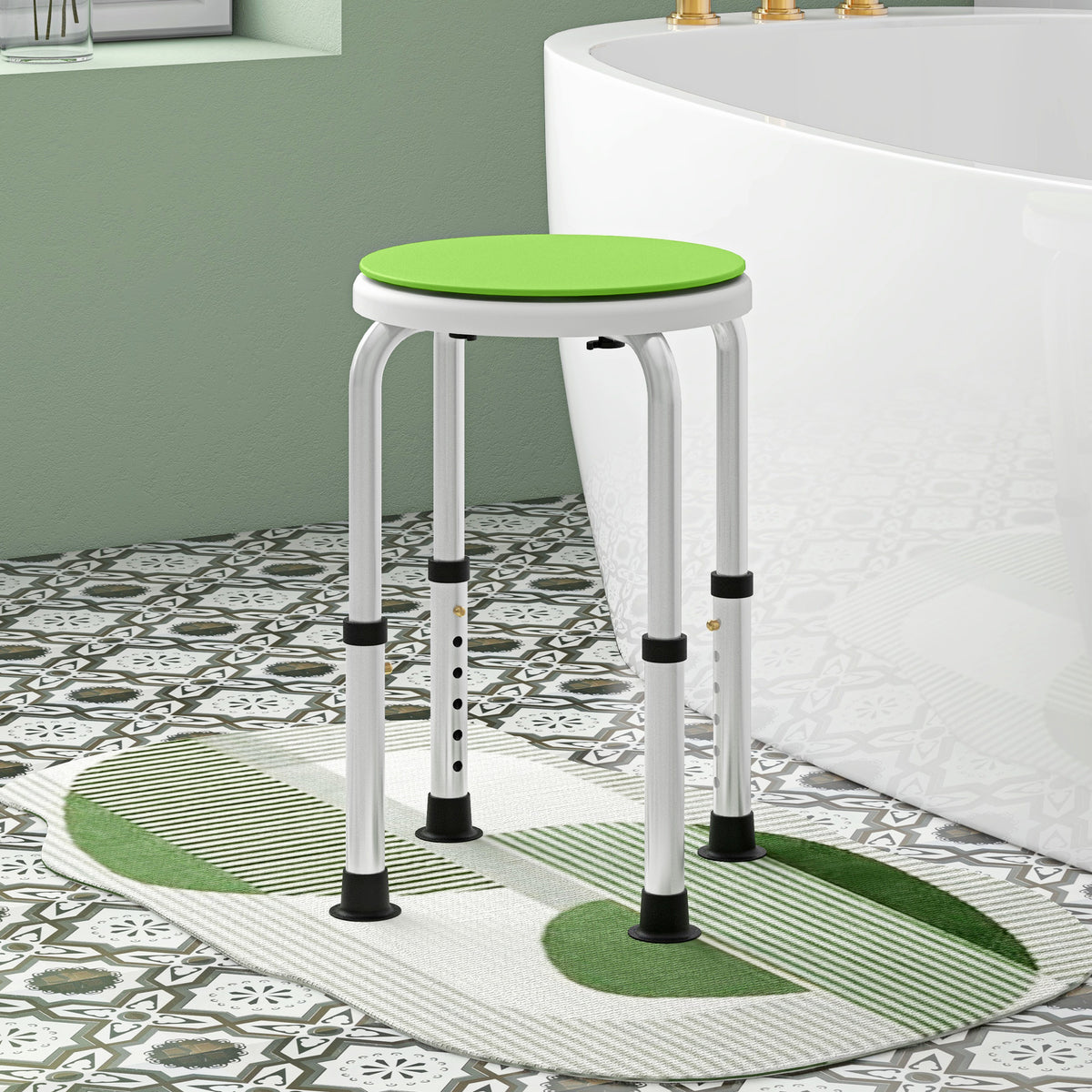 Tabouret de douche siège de douche antidérapant tabouret de bain hauteur réglable pivotant à 360° en aluminium-1