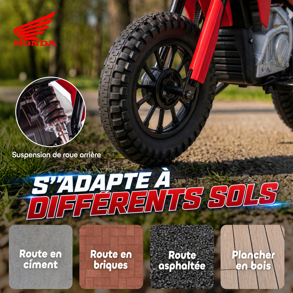 Moto Électrique Enfants sous Licence HONDA 12 V, Vitesse 3-6 Km/h, Voiture Électrique Enfants 3-8 ans, Rouge et Bleu-6