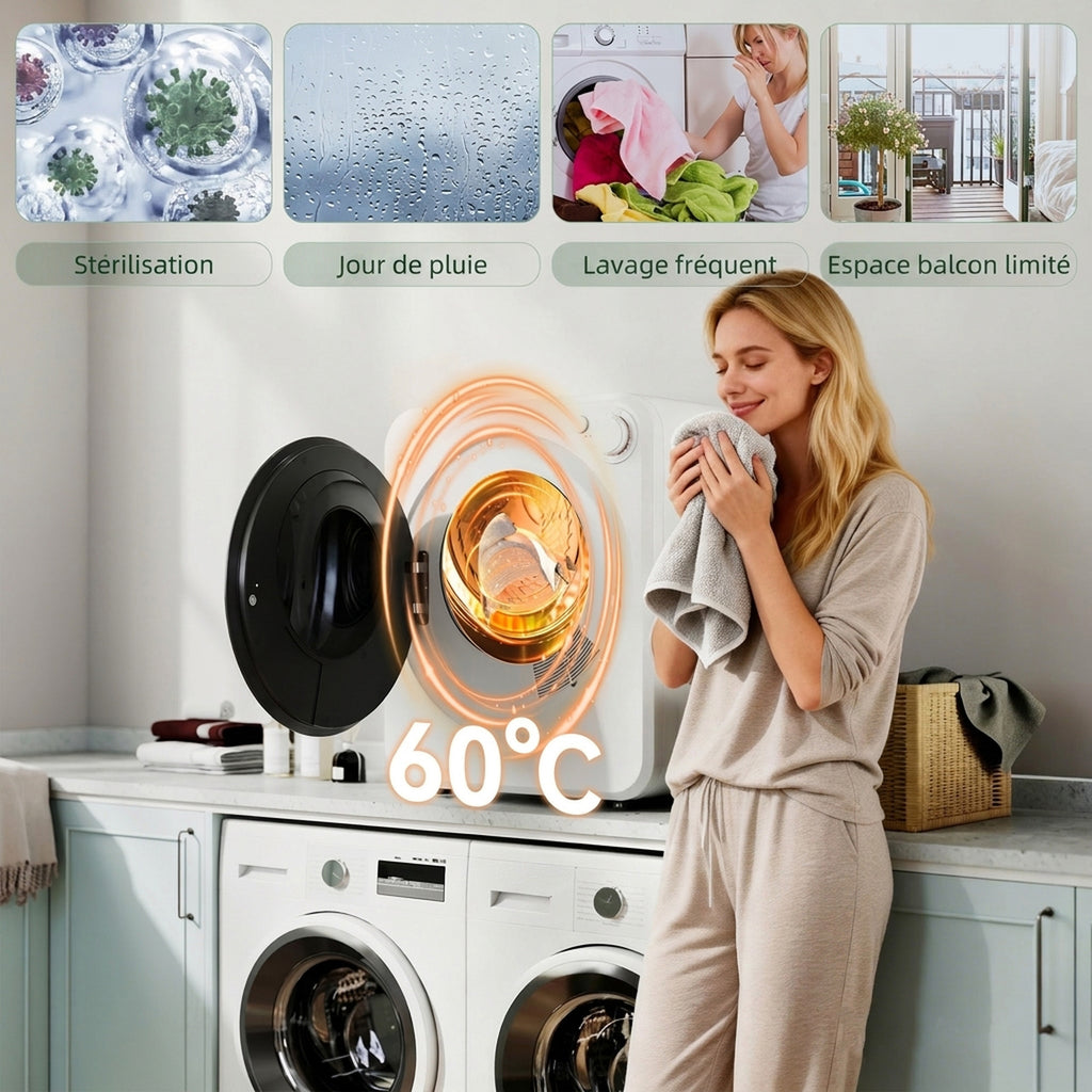 Sèche-linge à évacuation portable 2,5 Kg, sèche-linge électrique 400/800 W, 5 modes de séchage, 48 x 44 x 57 cm, blanc-5